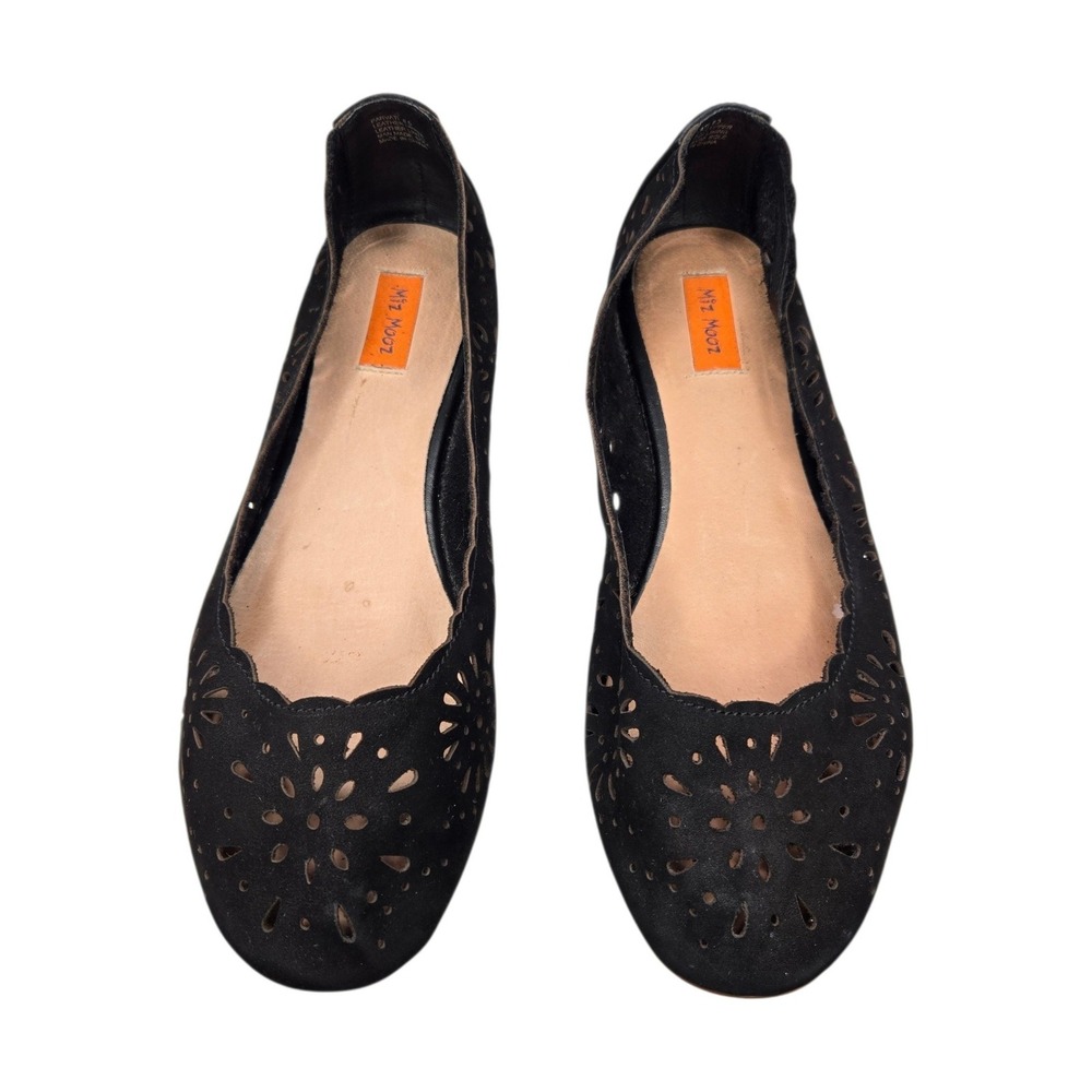 Miz Mooz Parvati Ballet Flats 8.5 Black Leather Cutout Scalloped Slip On Shoes